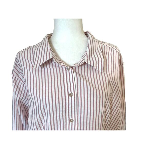 TORRID Cotton Crop Button Up Shirt Size 3X Dusty Rose Striped Smocked Back - Picture 5 of 11